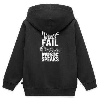 Where Words Fail Music Speaks Musiknote - Kinder Premium Organic Zip Hoodie - Schwarz - Hinten - AI Model Kid Male (0cm)