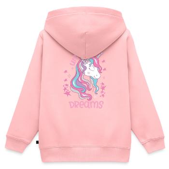 Citations de licornes Rêves de licornes - Sweat Premium à capuche zippé enfant bio - rose - Dos - AI Model Kid Female (0cm)