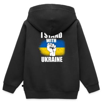 Faire preuve de solidarité avec l’Ukraine - Sweat Premium à capuche zippé enfant bio - noir - Dos - AI Model Kid Male (0cm)