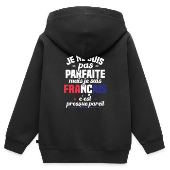 Je ne suis pas parfait mais je suis Français - Sweat Premium à capuche zippé enfant bio - noir - Dos - AI Model Kid Male (0cm)