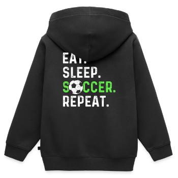 Manger du football de sommeil répéter - Sweat Premium à capuche zippé enfant bio - noir - Dos - AI Model Kid Male (0cm)