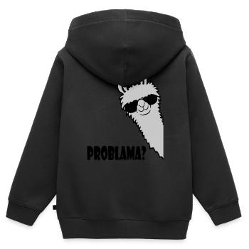 Problama Question Lama - Sweat Premium à capuche zippé enfant bio - noir - Dos - AI Model Kid Male (0cm)