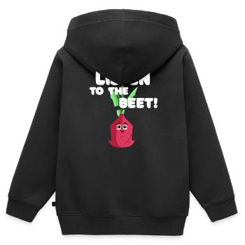 Écoutez le lit! - Sweat Premium à capuche zippé enfant bio - noir - Dos - AI Model Kid Male (0cm)