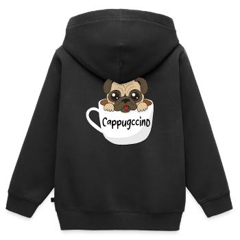 cappugccino cappuccino drôle de carlin carlin - Sweat Premium à capuche zippé enfant bio - noir - Dos - AI Model Kid Male (0cm)
