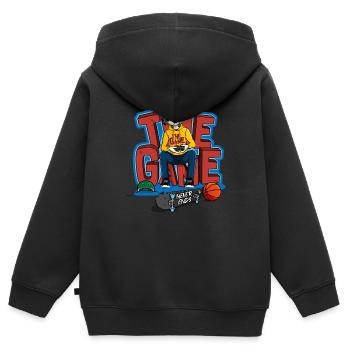 Le patineur joueur avec un sweat à capuche jaune - Sweat Premium à capuche zippé enfant bio - noir - Dos - AI Model Kid Male (0cm)