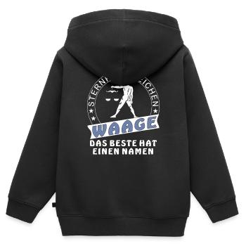 WAAGE - Kinder Premium Organic Zip Hoodie - Schwarz - Hinten - AI Model Kid Male (0cm)