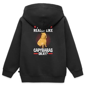 Ich mag Capybara Südamerika Wasserschwein - Kinder Premium Organic Zip Hoodie - Schwarz - Hinten - AI Model Kid Male (0cm)