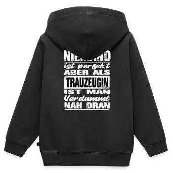 Niemand Ist perfekt aber Trauzeugin ist man nah - Kinder Premium Organic Zip Hoodie - Schwarz - Hinten - AI Model Kid Male (0cm)