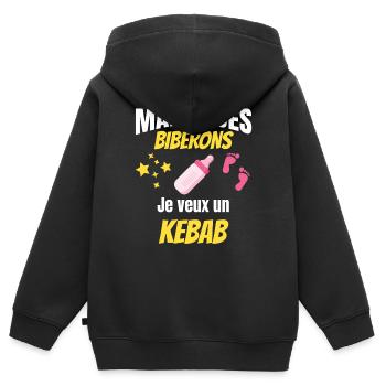 marre des biberons, je veux un kebab. Bébé - Sweat Premium à capuche zippé enfant bio - noir - Dos - AI Model Kid Male (0cm)