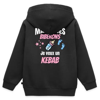 marre des biberons, je veux un kebab. Bébé - Sweat Premium à capuche zippé enfant bio - noir - Dos - AI Model Kid Male (0cm)