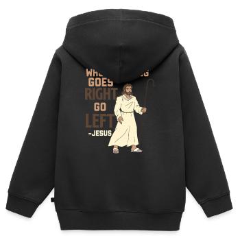 Quand rien ne va à droite Aller à gauche - Sweat Premium à capuche zippé enfant bio - noir - Dos - AI Model Kid Male (0cm)