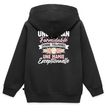 Maman Formidable Donne Une Mamie Exceptionnelle - Sweat Premium à capuche zippé enfant bio - noir - Dos - AI Model Kid Male (0cm)