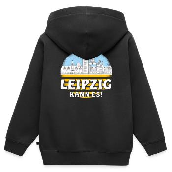 LEIPZIG KANN ES - Kinder Premium Organic Zip Hoodie - Schwarz - Hinten - AI Model Kid Male (0cm)