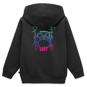 Ja das muss so laut - Schlagzeug Musiker Schlagze - Kinder Premium Organic Zip Hoodie - Schwarz - Hinten - AI Model Kid Male (0cm)
