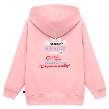 Drôle d’anniversaire 13 ans Pourquoi comptons-nous? - Sweat Premium à capuche zippé enfant bio - rose - Dos - AI Model Kid Female (0cm)