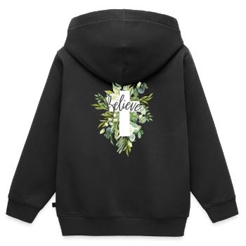 Believe Glaube an Gott Kreuz Spruch Geschenk - Kinder Premium Organic Zip Hoodie - Schwarz - Hinten - AI Model Kid Male (0cm)