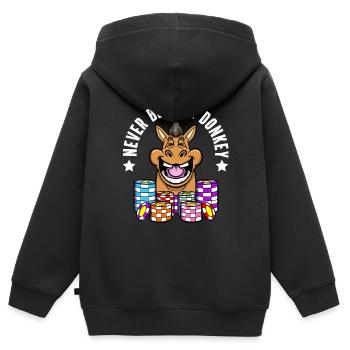 Joueur de poker Ne jamais bluffer un âne Poker - Sweat Premium à capuche zippé enfant bio - noir - Dos - AI Model Kid Male (0cm)