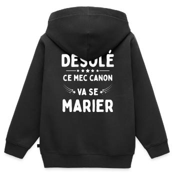 Ce mec canon se marie cadeau EVG Humour drôle - Sweat Premium à capuche zippé enfant bio - noir - Dos - AI Model Kid Male (0cm)
