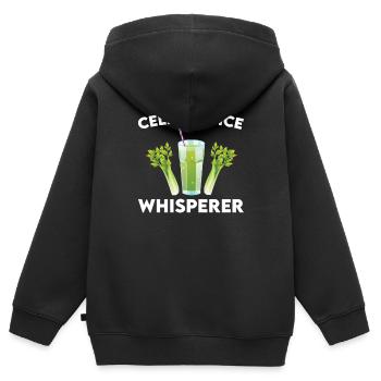 Chuchoteur de jus de céleri - Sweat Premium à capuche zippé enfant bio - noir - Dos - AI Model Kid Male (0cm)