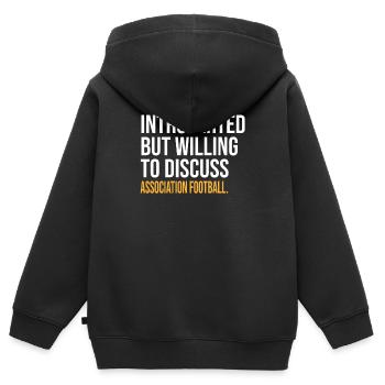 INTROVERTI MAIS PRÊT À DISCUTER DE L’ASSOCIATION FOO - Sweat Premium à capuche zippé enfant bio - noir - Dos - AI Model Kid Male (0cm)
