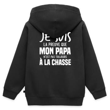 La preuve que mon papa pas toujours chasse - Sweat Premium à capuche zippé enfant bio - noir - Dos - AI Model Kid Male (0cm)