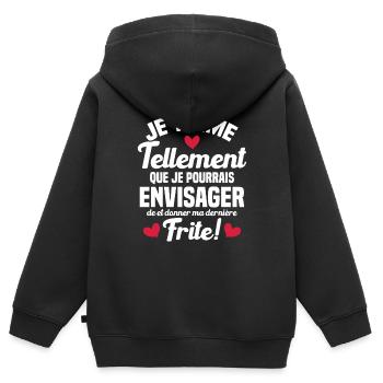 Je t'aime tellement que je pourrais donner frite - Sweat Premium à capuche zippé enfant bio - noir - Dos - AI Model Kid Male (0cm)