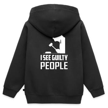 Je vois l’avocat des coupables - Sweat Premium à capuche zippé enfant bio - noir - Dos - AI Model Kid Male (0cm)