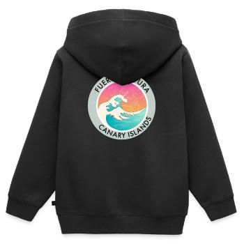 Fuerteventura Îles Canaries vagues rétro vintage - Sweat Premium à capuche zippé enfant bio - noir - Dos - AI Model Kid Male (0cm)