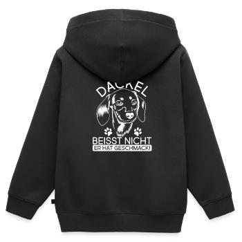 Mein Dackel beisst nicht, er hat Geschmack Dackelh - Kinder Premium Organic Zip Hoodie - Schwarz - Hinten - AI Model Kid Male (0cm)