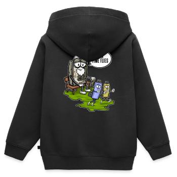Cassette des années 80 90 Cassette Sitting Cassette Cassette - Sweat Premium à capuche zippé enfant bio - noir - Dos - AI Model Kid Male (0cm)