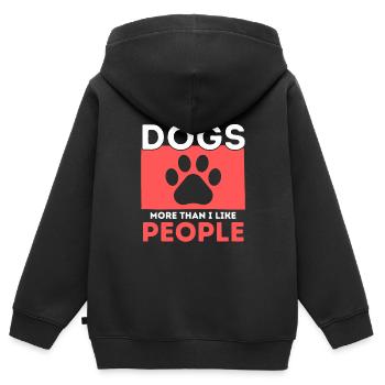 J’aime les chiens plus que j’aime les gens - Sweat Premium à capuche zippé enfant bio - noir - Dos - AI Model Kid Male (0cm)