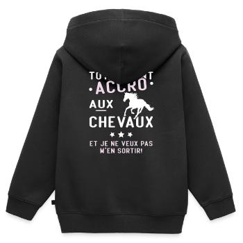 Totalement accro aux chevaux - Sweat Premium à capuche zippé enfant bio - noir - Dos - AI Model Kid Male (0cm)