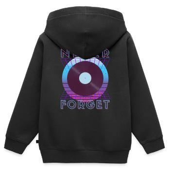 Never Forget Retro 80er 90er Nostalgie - Kinder Premium Organic Zip Hoodie - Schwarz - Hinten - AI Model Kid Male (0cm)