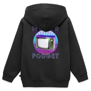 Never Forget Retro 80er 90er Nostalgie - Kinder Premium Organic Zip Hoodie - Schwarz - Hinten - AI Model Kid Male (0cm)