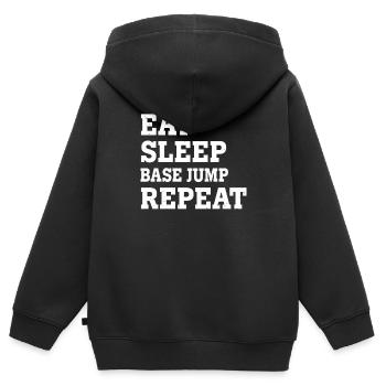 MANGE DORMIR BASE JUMP RÉPÉTER DRÔLE SARCASTIQUE - Sweat Premium à capuche zippé enfant bio - noir - Dos - AI Model Kid Male (0cm)