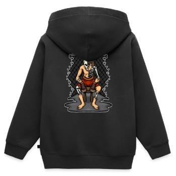 Combattant d’arts martiaux Combattant assis Demi-squelette - Sweat Premium à capuche zippé enfant bio - noir - Dos - AI Model Kid Male (0cm)
