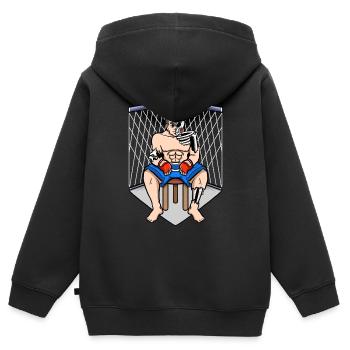 Combattant d’arts martiaux Combattant assis Demi-squelette - Sweat Premium à capuche zippé enfant bio - noir - Dos - AI Model Kid Male (0cm)
