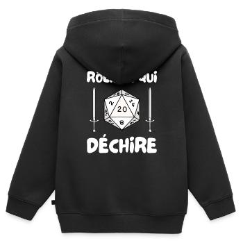 rôliste qui déchire - dé de 20 et épée - Sweat Premium à capuche zippé enfant bio - noir - Dos - AI Model Kid Male (0cm)