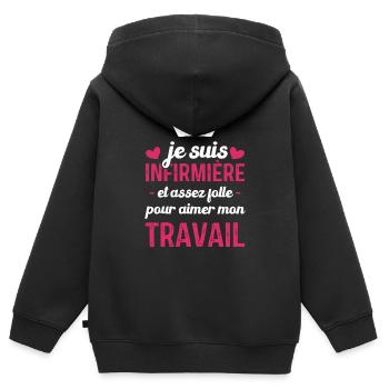 Je suis infirmière, et aimer mon travail - Sweat Premium à capuche zippé enfant bio - noir - Dos - AI Model Kid Male (0cm)