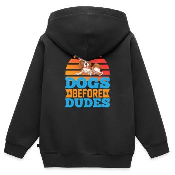 dogs before dudes - Kinder Premium Organic Zip Hoodie - Schwarz - Hinten - AI Model Kid Male (0cm)