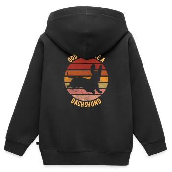 Dieu m’a envoyé un teckel - Sweat Premium à capuche zippé enfant bio - noir - Dos - AI Model Kid Male (0cm)