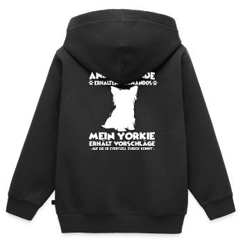 Drôle d’obéissance Yorkshire Terrier Dressage de chien - Sweat Premium à capuche zippé enfant bio - noir - Dos - AI Model Kid Male (0cm)