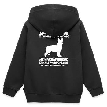 Drôle d’obéissance Chiens de berger allemand - Sweat Premium à capuche zippé enfant bio - noir - Dos - AI Model Kid Male (0cm)