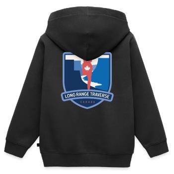 Long Range Traverse – Kanada - Kinder Premium Organic Zip Hoodie - Schwarz - Hinten - AI Model Kid Male (0cm)
