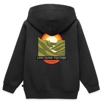 Long Range Traverse – Kanada - Kinder Premium Organic Zip Hoodie - Schwarz - Hinten - AI Model Kid Male (0cm)