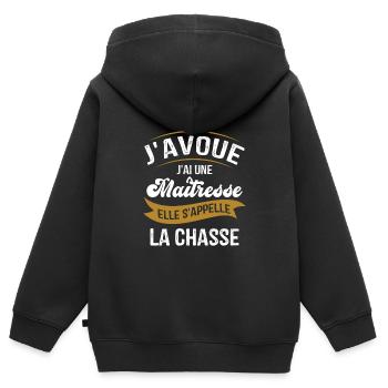 J'ai une maîtresse elle s'appelle la chasse - Sweat Premium à capuche zippé enfant bio - noir - Dos - AI Model Kid Male (0cm)
