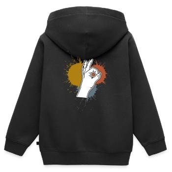Regardé dans des taches rétro Regardé dans - Sweat Premium à capuche zippé enfant bio - noir - Dos - AI Model Kid Male (0cm)