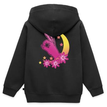 Regardé dans Vaporwave Moon Regardé dans - Sweat Premium à capuche zippé enfant bio - noir - Dos - AI Model Kid Male (0cm)