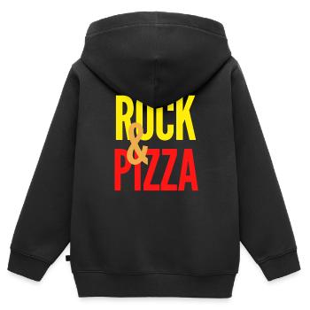 Rock et Pizza - Sweat Premium à capuche zippé enfant bio - noir - Dos - AI Model Kid Male (0cm)