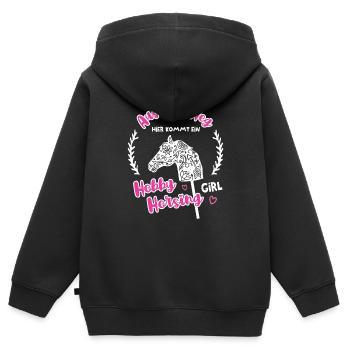 Hobby Horsing Girl Horses Reiten Springen Dressur - Kinder Premium Organic Zip Hoodie - Schwarz - Hinten - AI Model Kid Male (0cm)
